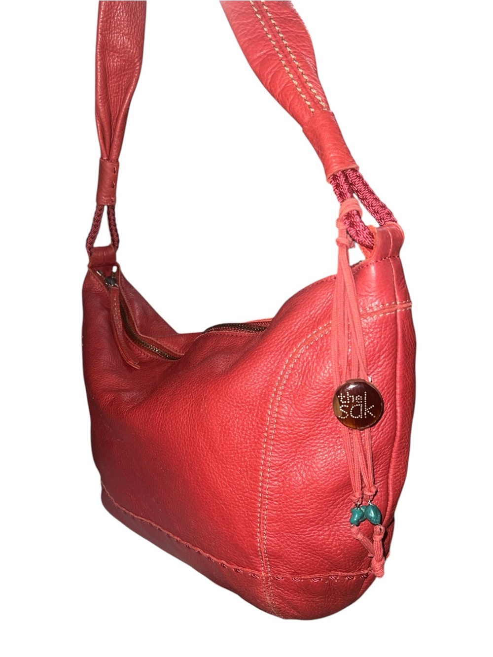 The Sak Red Pebbled Leather Hobo Shoulder Bag Slouch Boho
